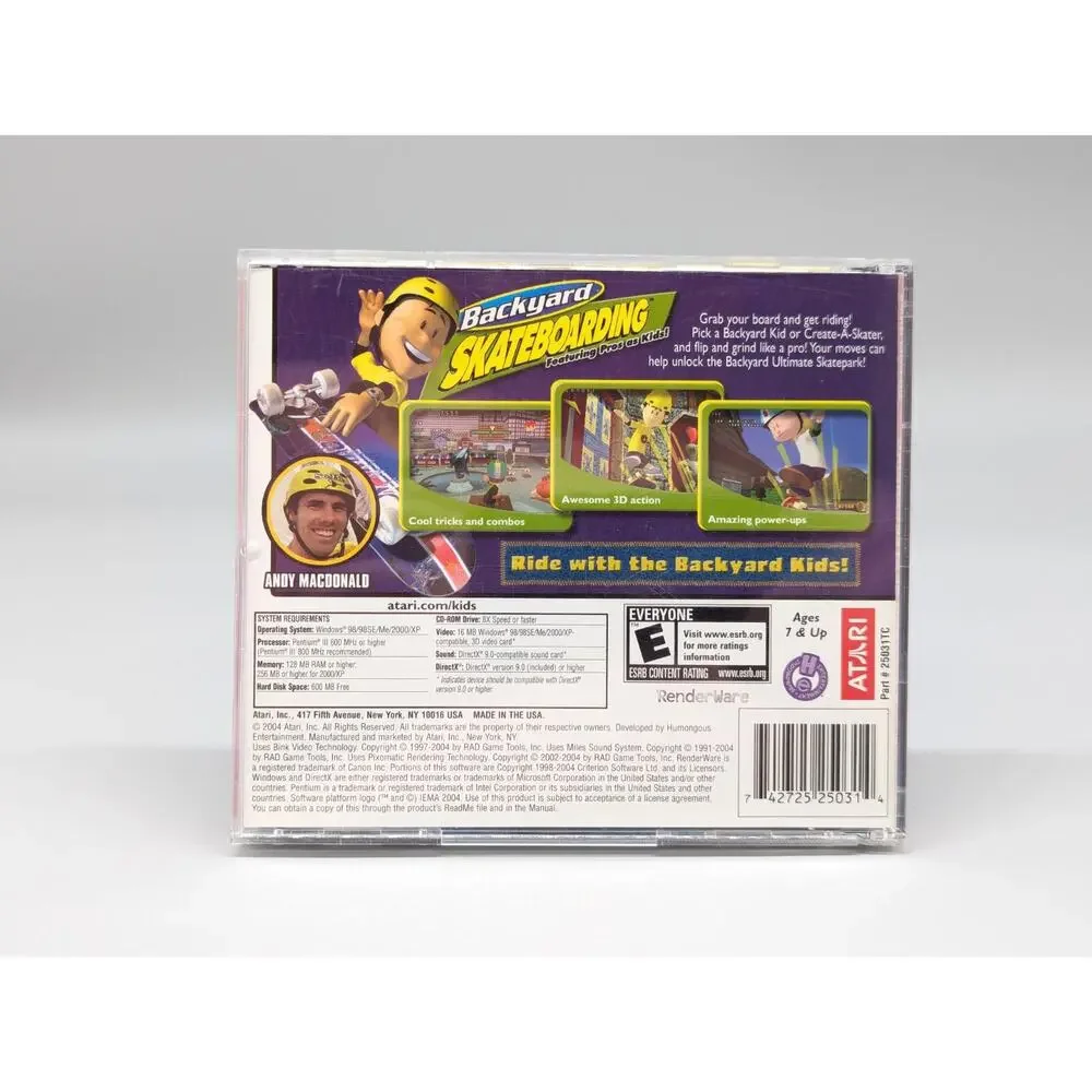 Backyard Skateboarding Andy Macdonald Atari PC Video Game + Manual Tested